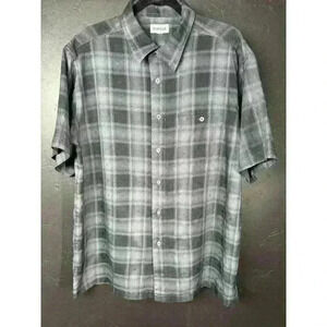 Haggar Mens Large Short Sleeve Button Down Shirt Black Plaid